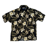 Vintage Y2K black magnolia hibiscus pattern rayon Hawaiian shirt size large